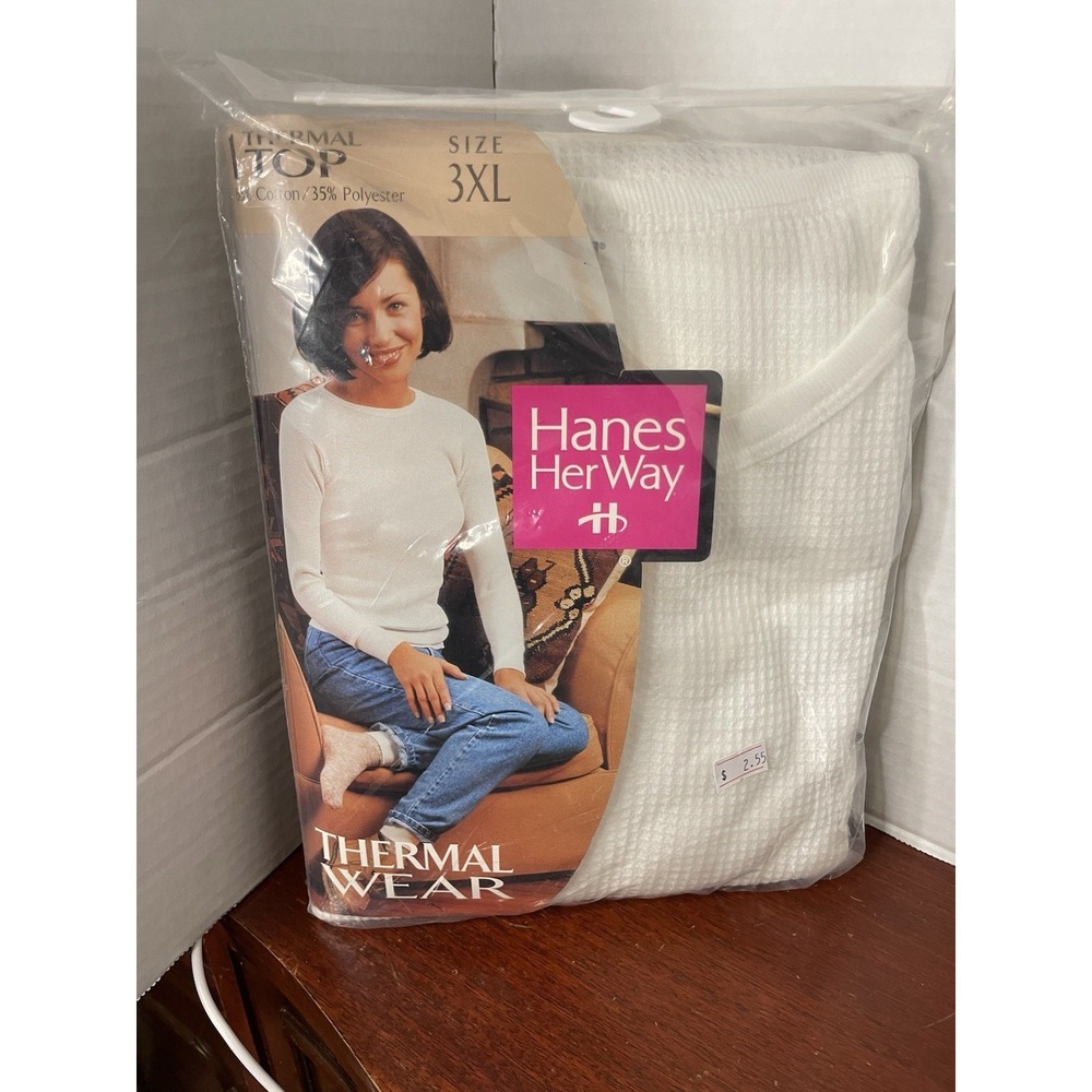 Hanes Her Way Thermal Underwear Top Women Vintage 1997 Cream Waffle Knit New 3XL